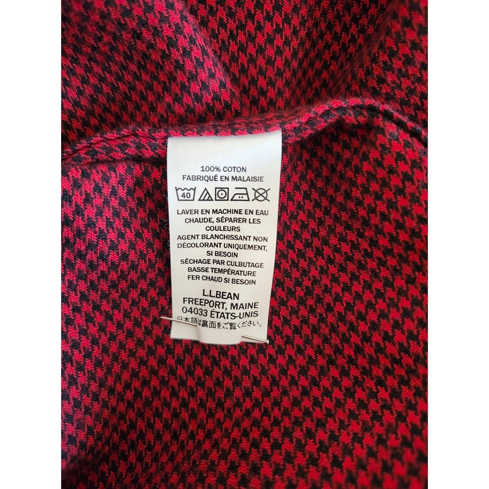 LL Bean Mens XL Flannel Shirt Red Black Houndstooth Traditional Fit Cotton - Picture 7 of 7
